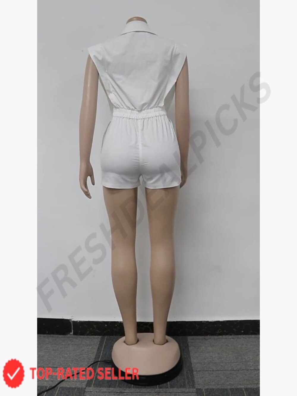 Sleeveless V Neck Wide Leg Short Jumpsuit Casual Summer One Piece Outfit - Picture 5 of 5